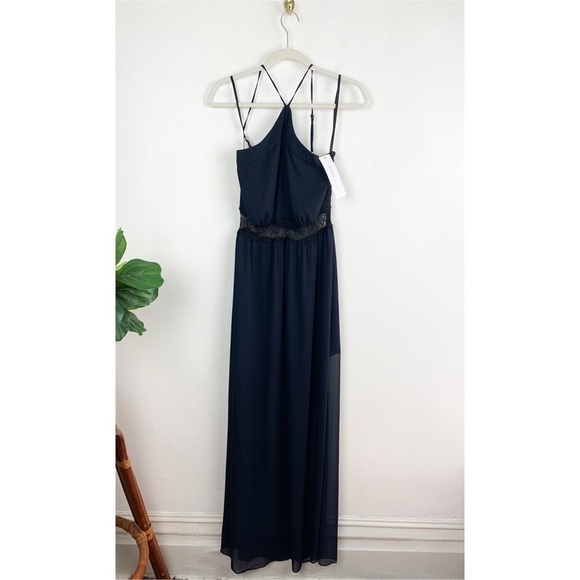 NWT BCBGeneration Dark Nights Black Lace Cutout Halter Maxi Dress Sz 8 - Picture 1 of 10
